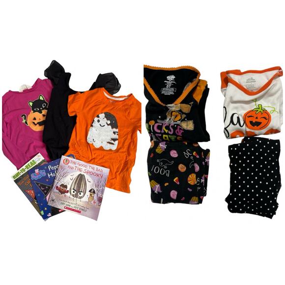 Toddler Girls 5T 4/5 Halloween Lot Bundle 10 Pieces T-Shirts Black Leotard Books - Picture 1 of 9